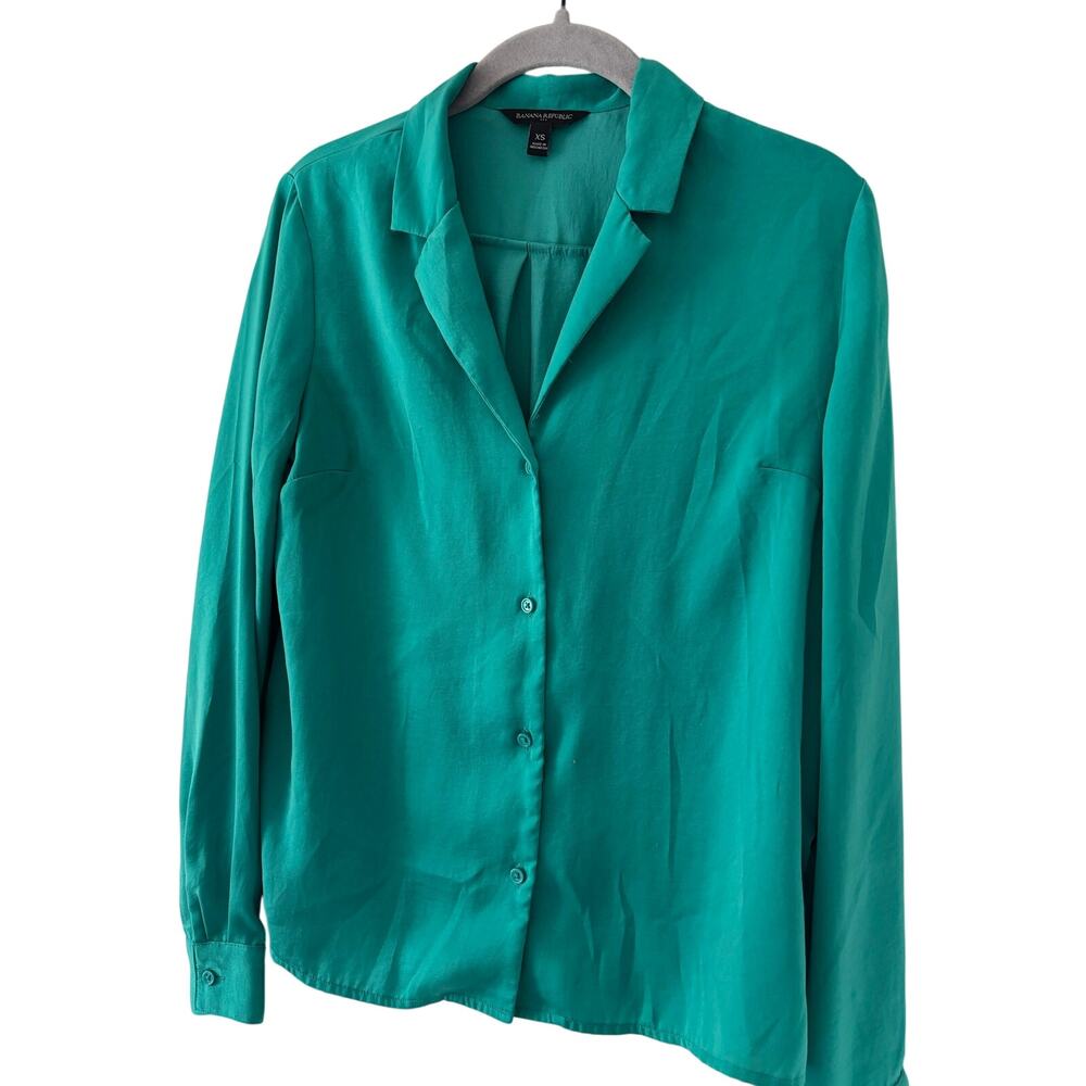 Banana Republic Green Button Front Long Sleeve Blouse Women’s XS Career Shirt - Picture 5 of 10